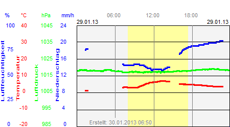 Grafik der Wettermesswerte vom 29. Januar 2013