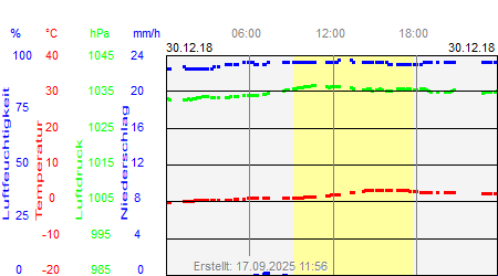 Grafik der Wettermesswerte vom 30. Dezember 2018