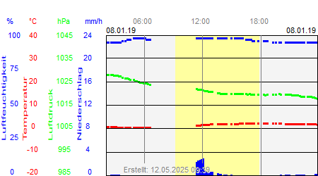 Grafik der Wettermesswerte vom 08. Januar 2019