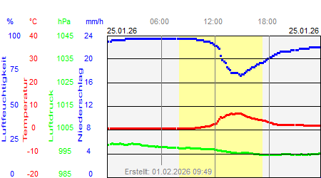 Grafik der Wettermesswerte vom 25. Januar 2026